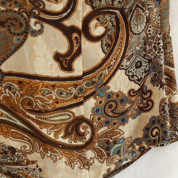 Women's Ruffle Top Paisley Blouse Brown Tan Chiffon Office Wear Dressy Casual - Picture 4 of 6